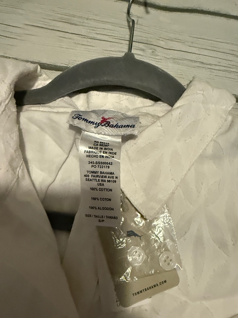 Tommy Bahama White Textured Button-Front Shirt Dress - Picture 9 of 9